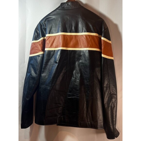 Vintage Harvard Leather Co. Men's Distressed Black Motorcycle Jacket with Stripe - Picture 2 of 12